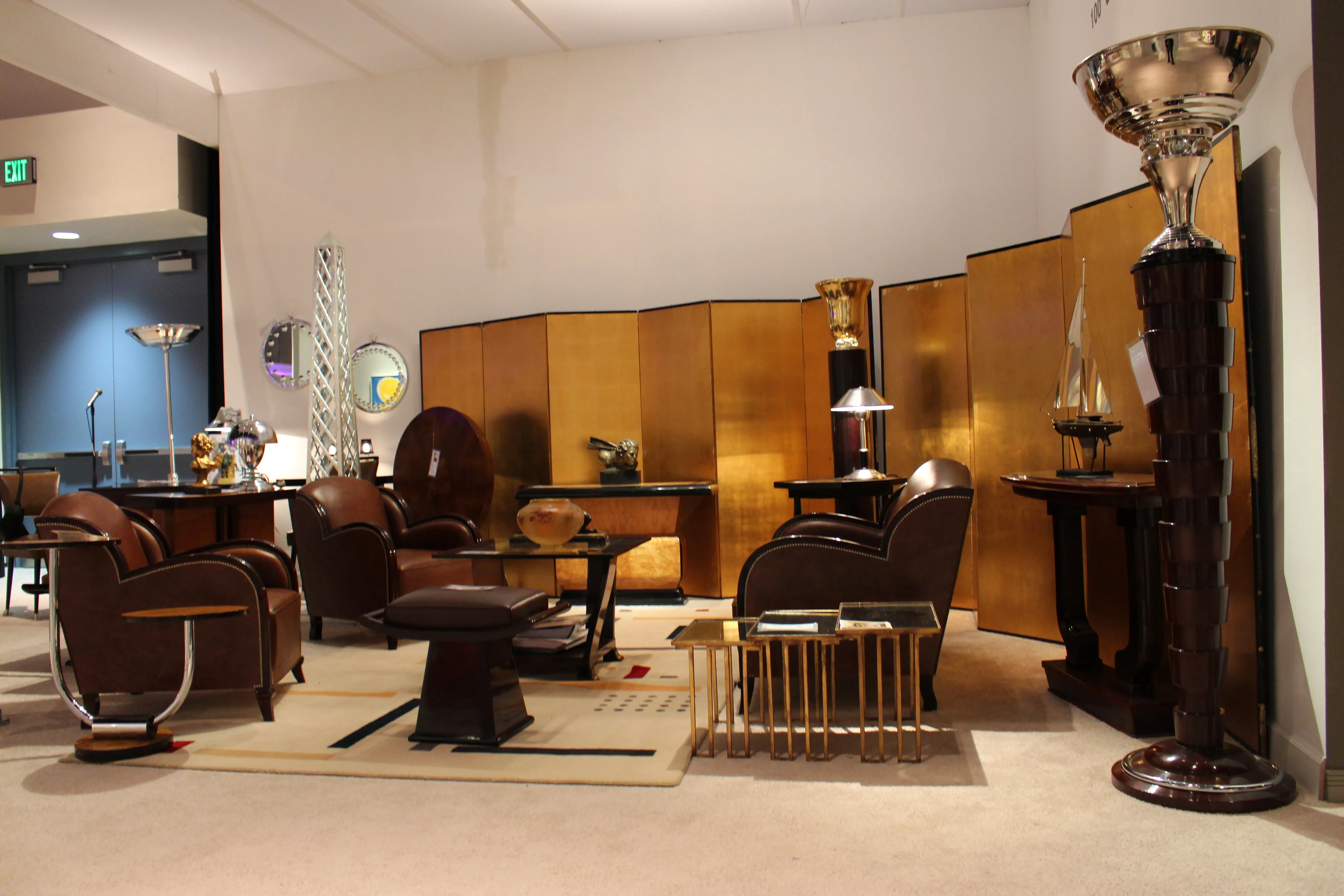 An ancient navigation ship in an elegant setting, surrounded by vintage furniture and decor.