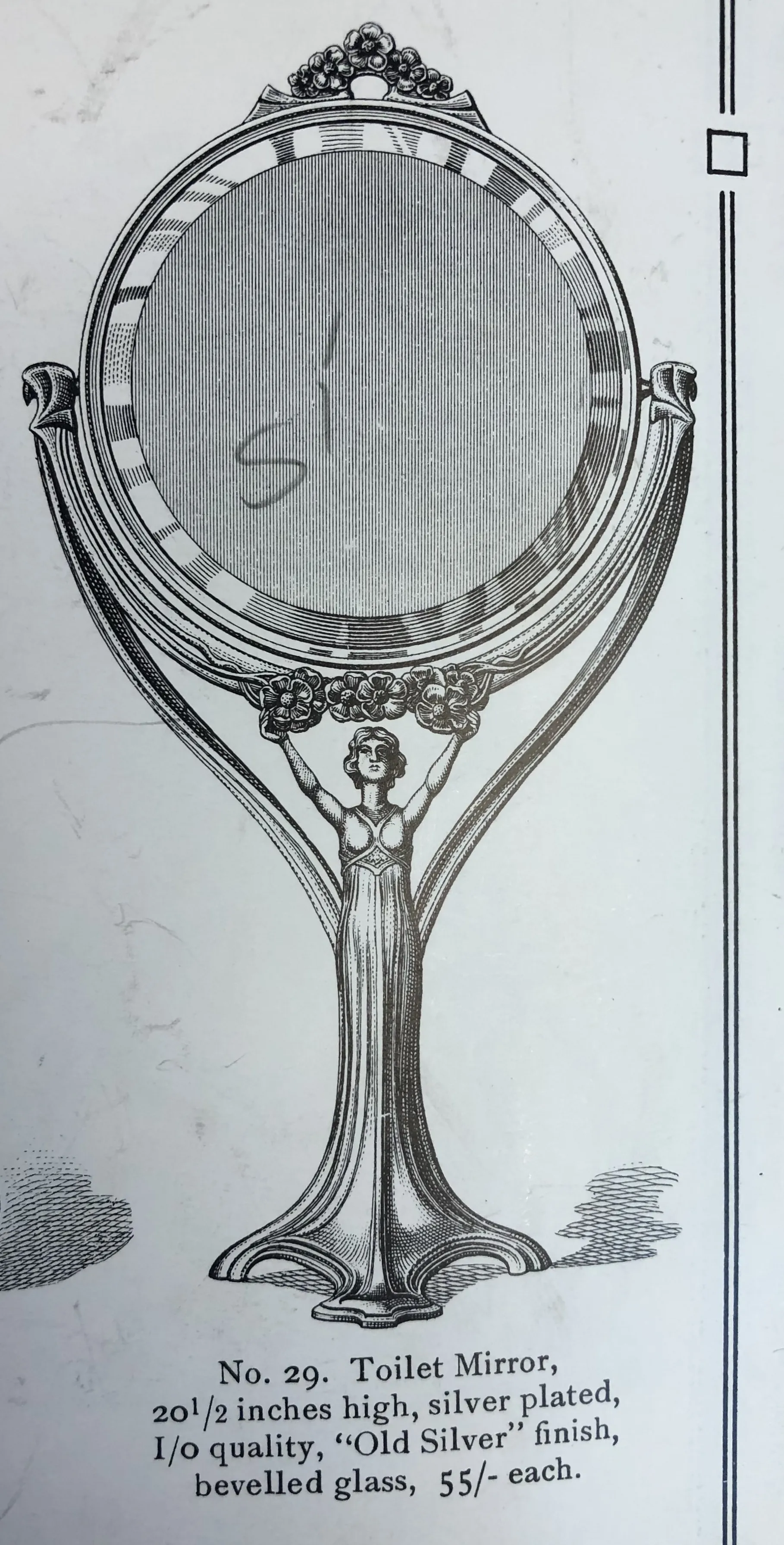antique mirror with decorative stand and figure