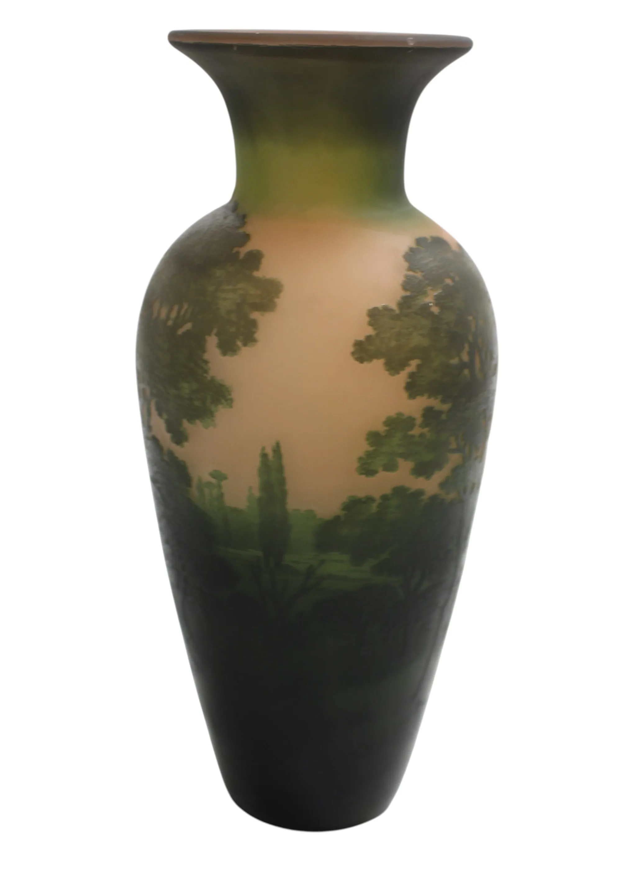 Antique vase with green landscape and signed details, French art.
