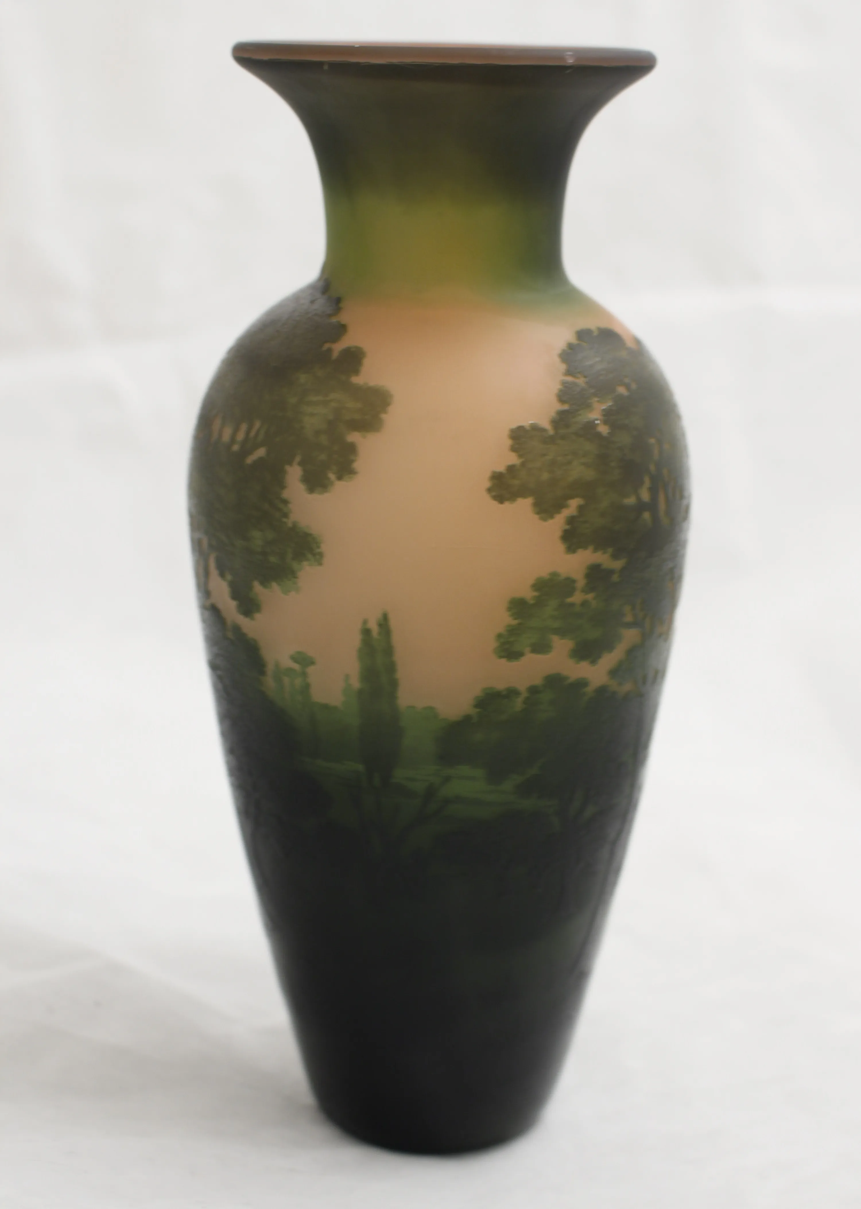 antique vase with landscape in signed glass d'argental