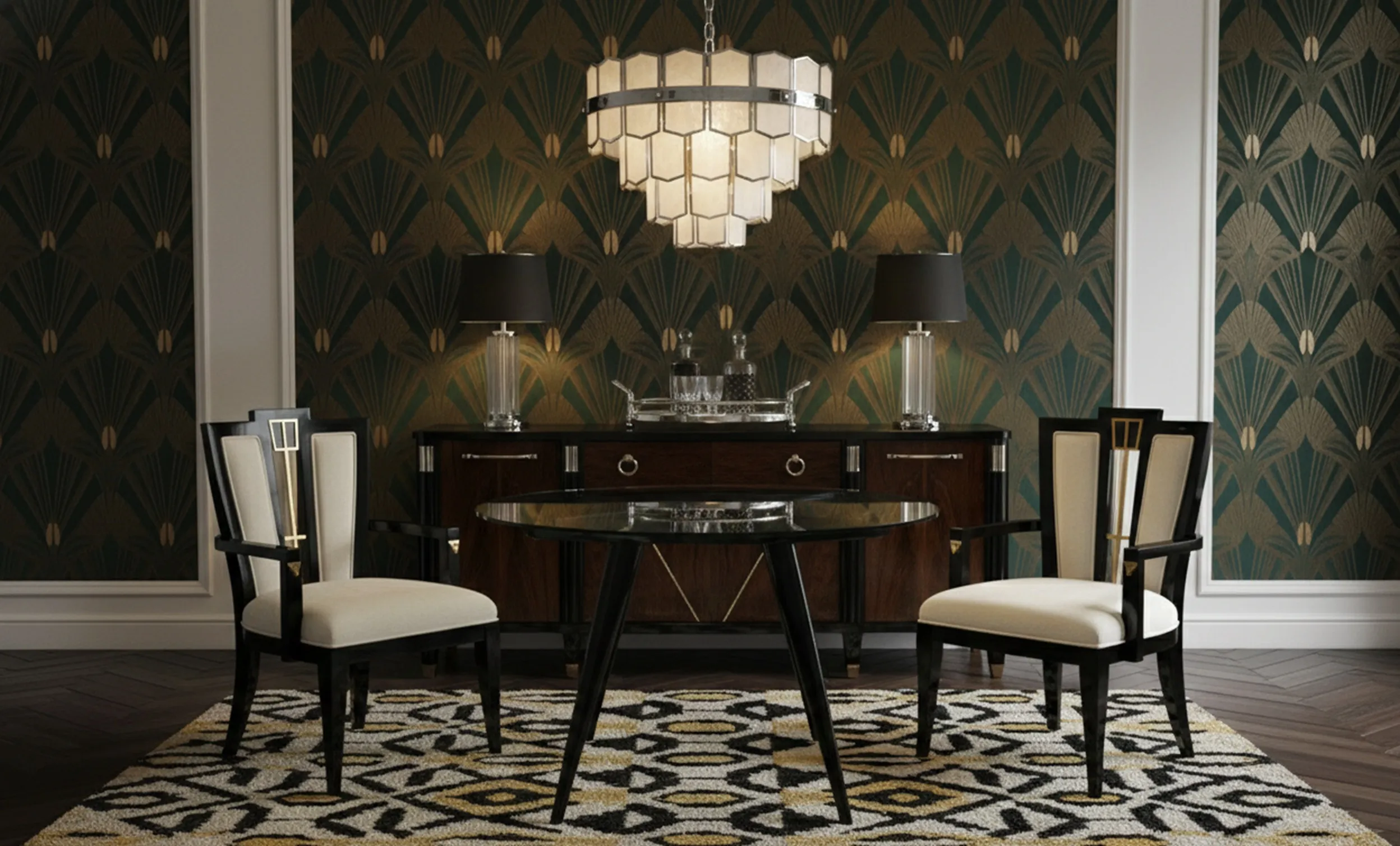 Antique round dining table for 4 people in an elegant setting