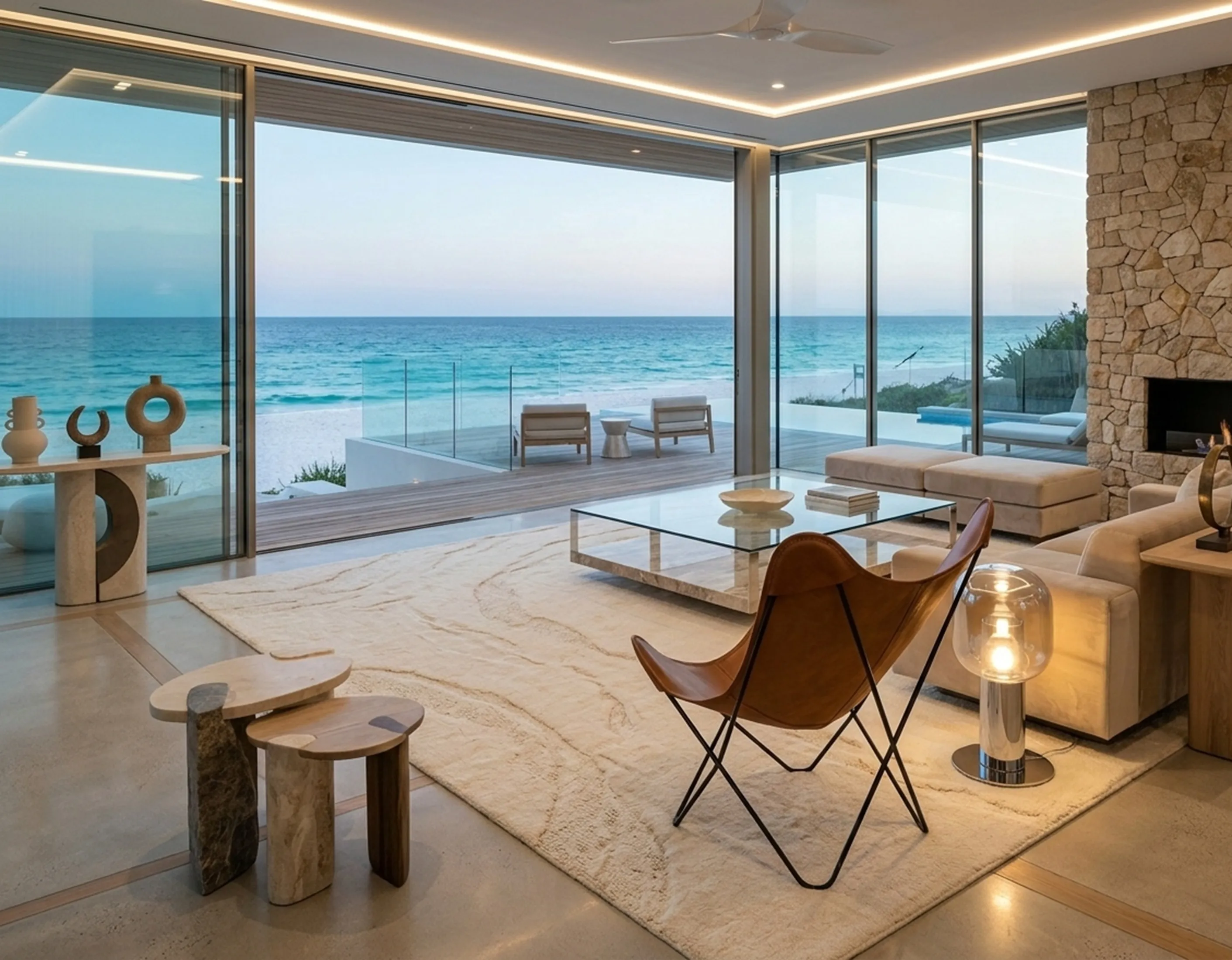 BKF armchair with ocean view in a modern setting