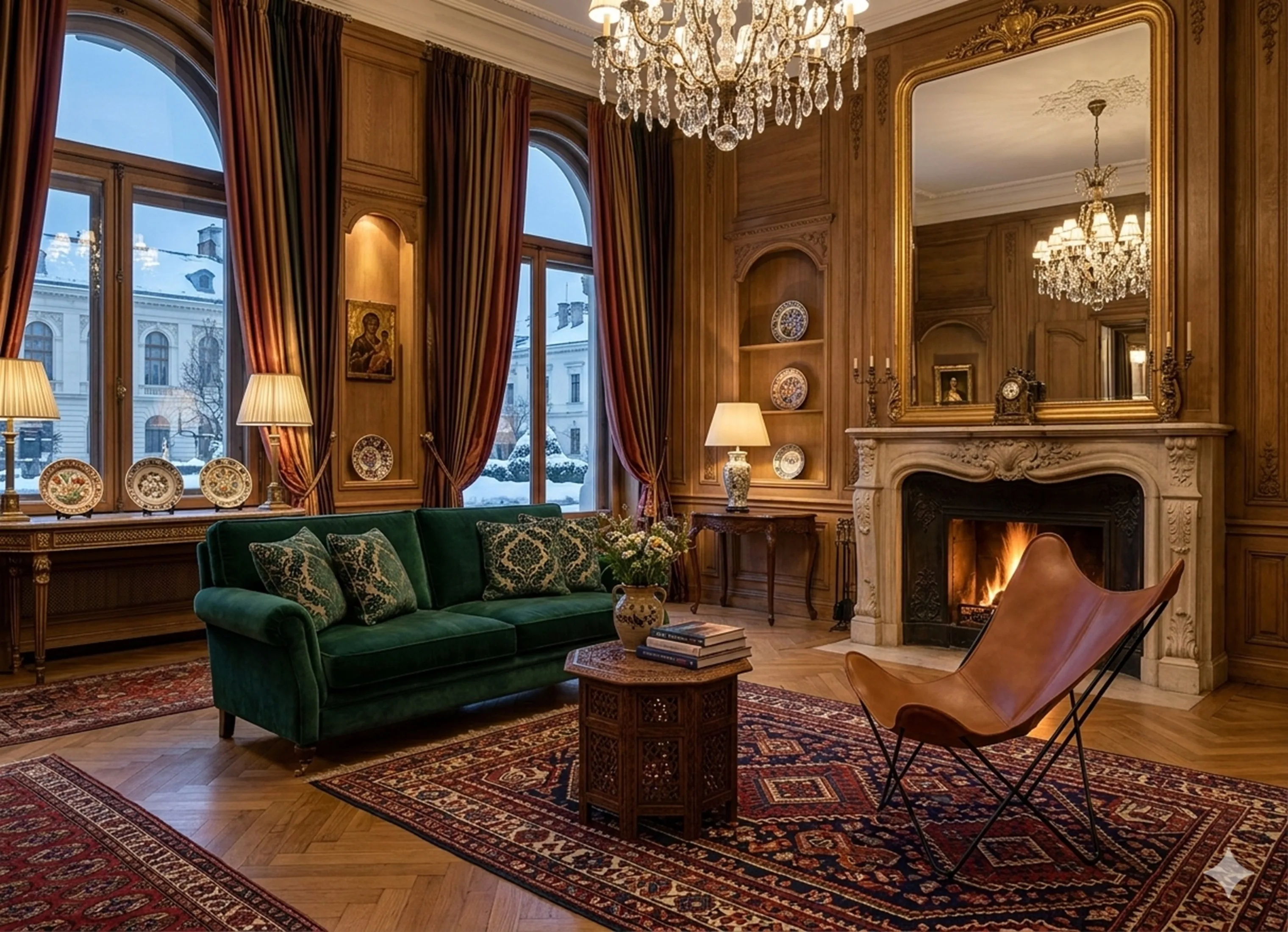 Antique armchair (BKF) in a cozy setting with elegant elements around.