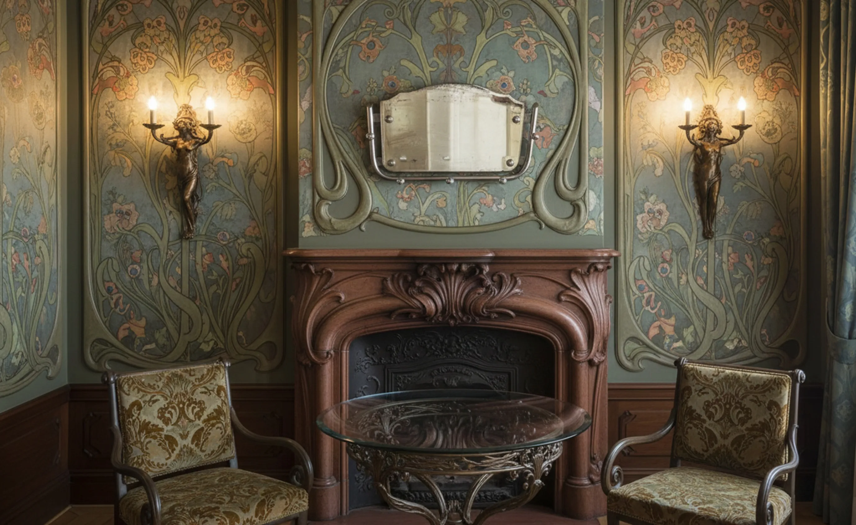 antique wall mirror framed with lights