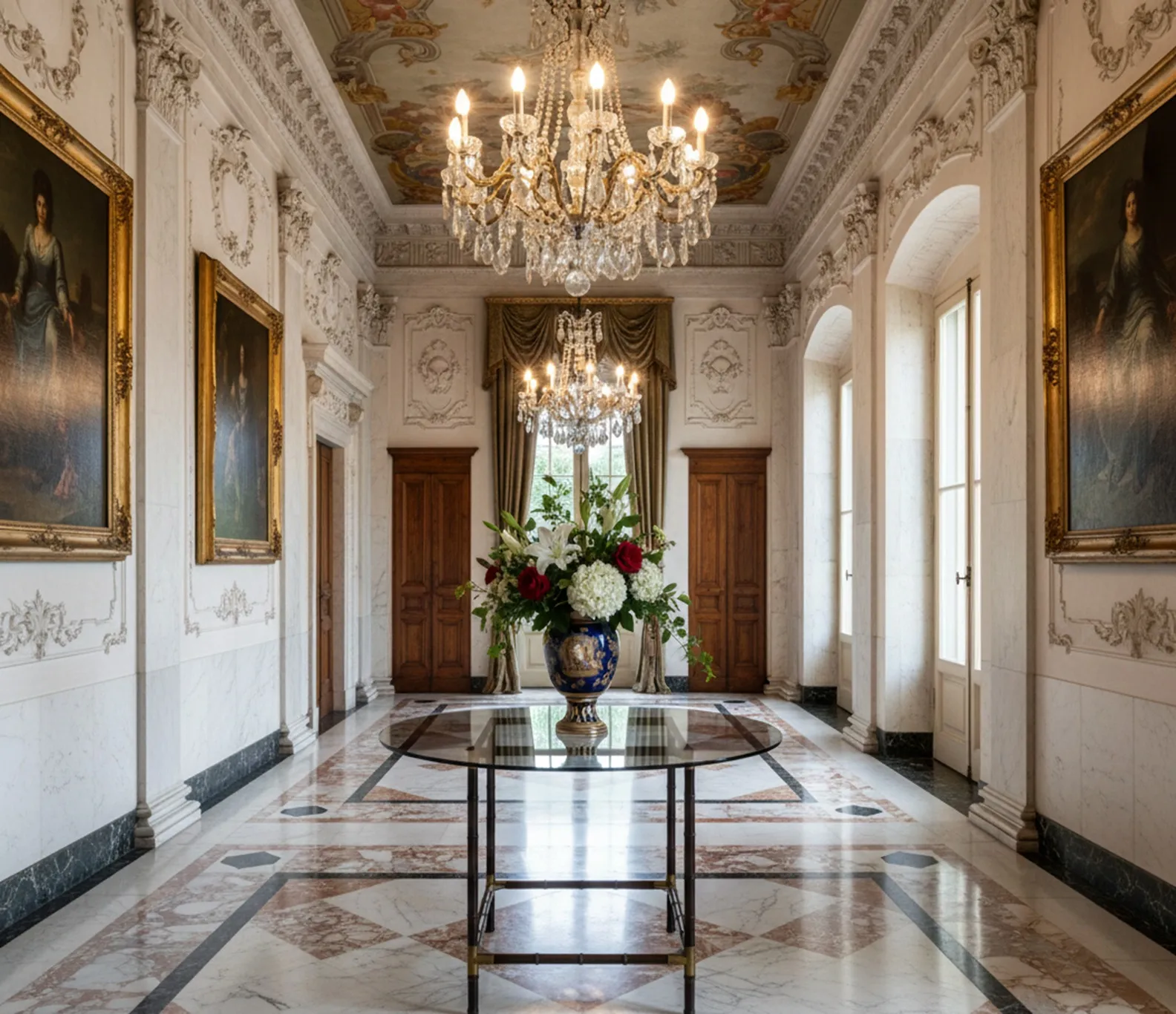 Antique dining table by William Haines in a luxurious setting with elegant decor.