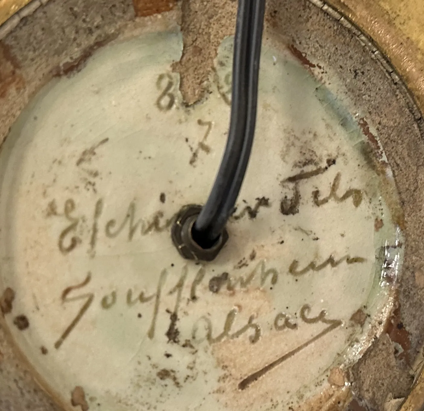 प्राचीन टेबल लैंप Elchinger Fils, Soufflenheim, Alsace, अनोखे विवरण के साथ