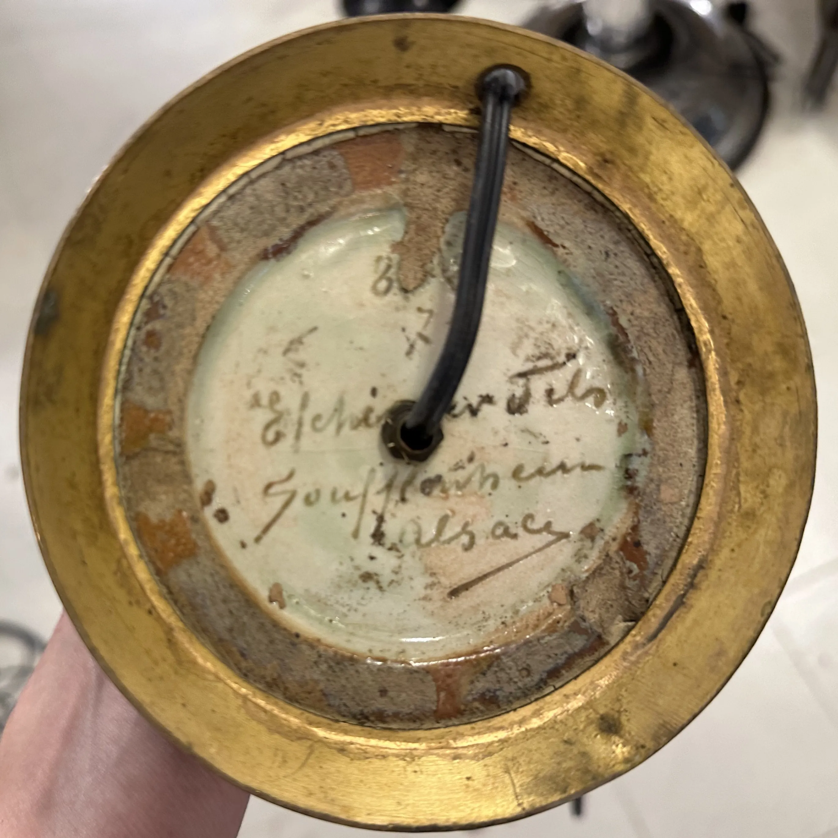 antique table lamp by Elchinger Fils on a light background