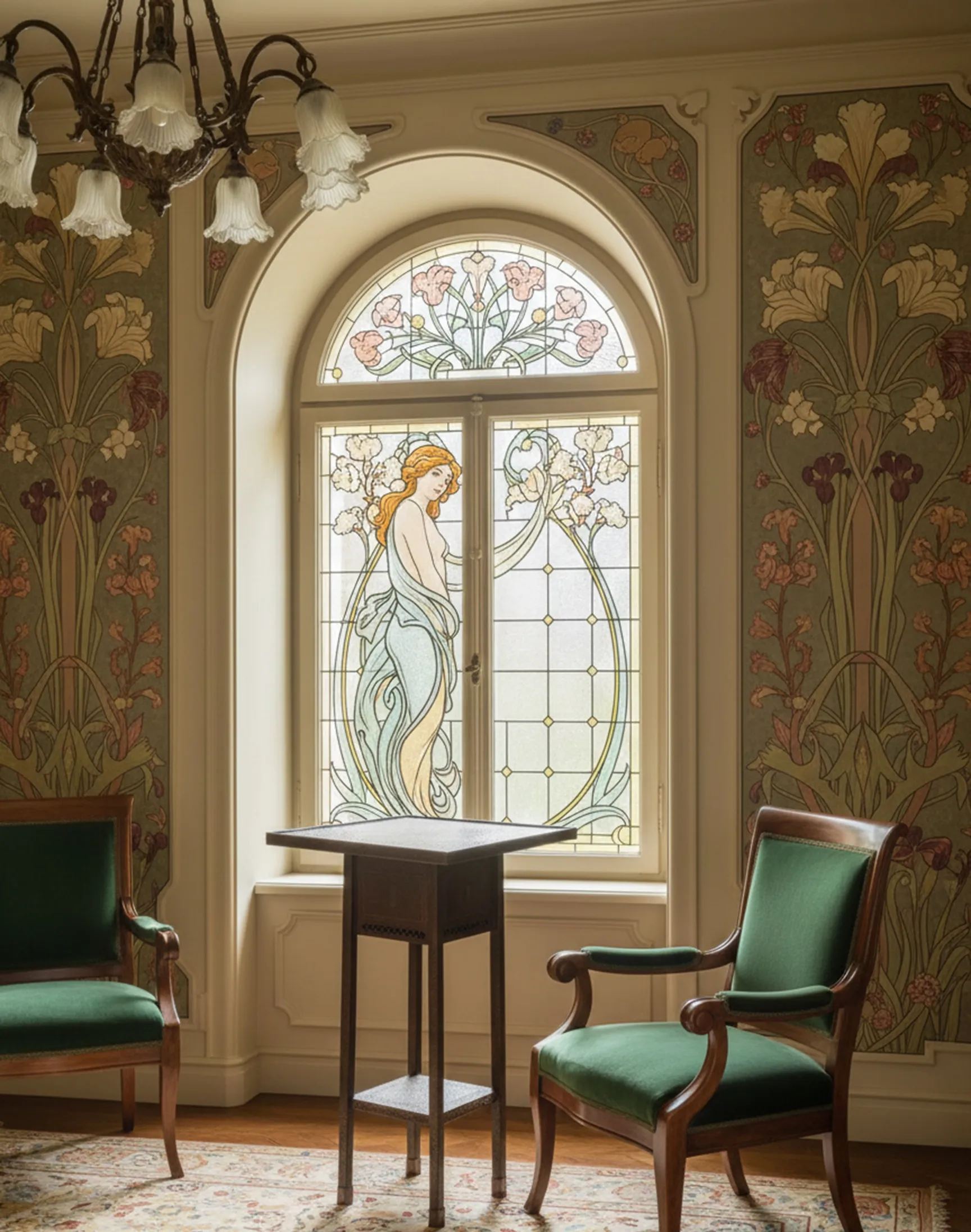 Small antique table with classic design in elegant setting