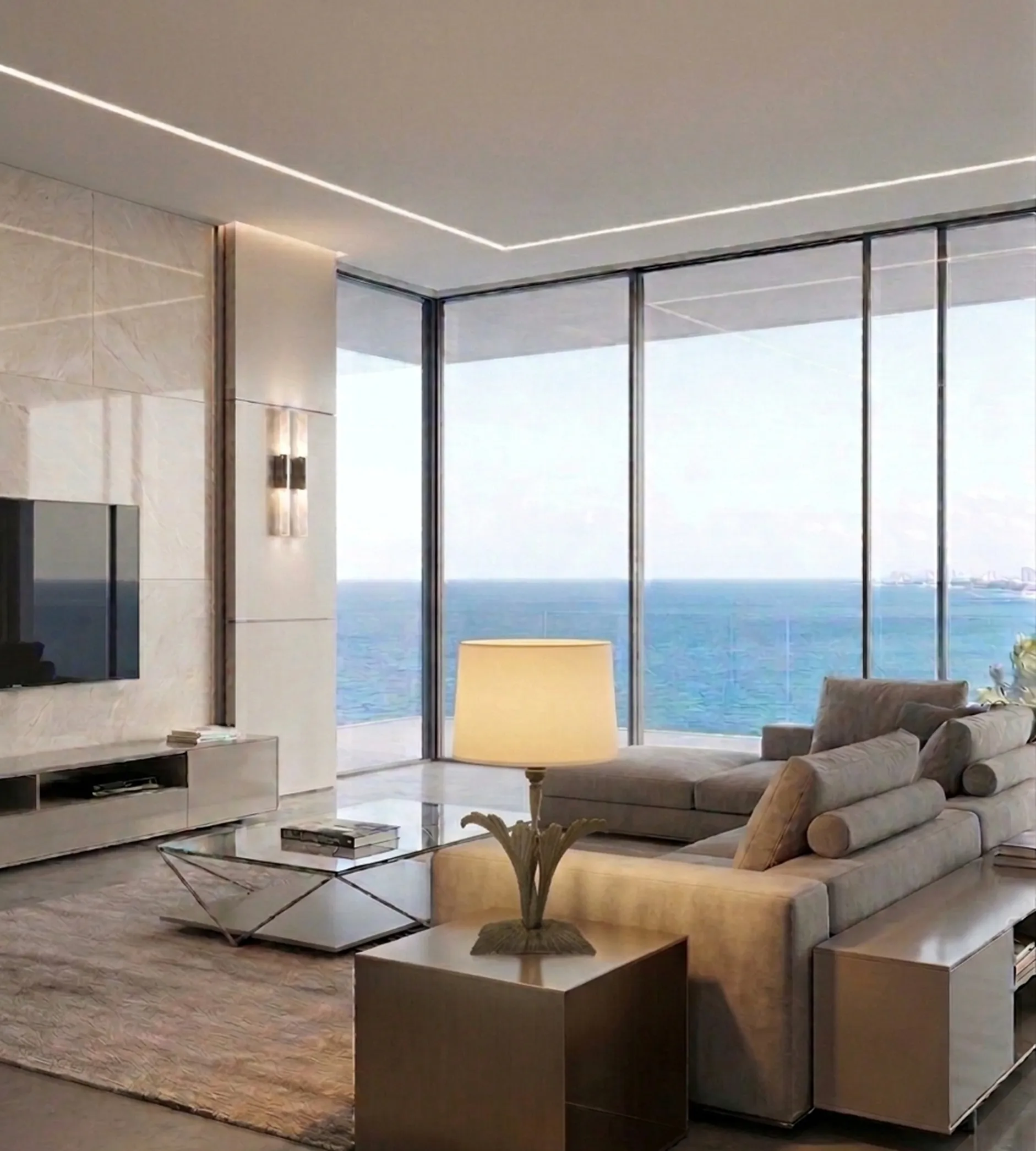 antiga luminária de mesa com cúpula clara em ambiente moderno