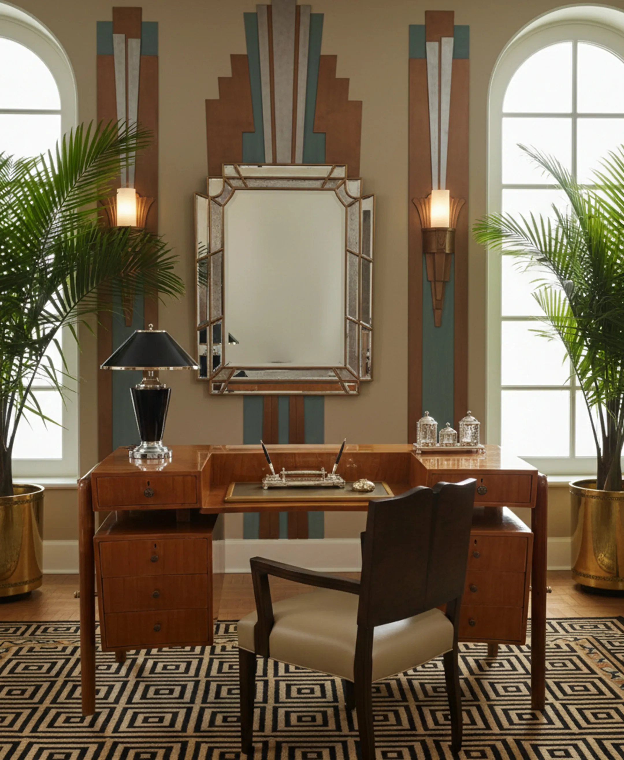 आधुनिक विवरण और सुखद माहौल के साथ प्राचीन क्लासिक डेस्क