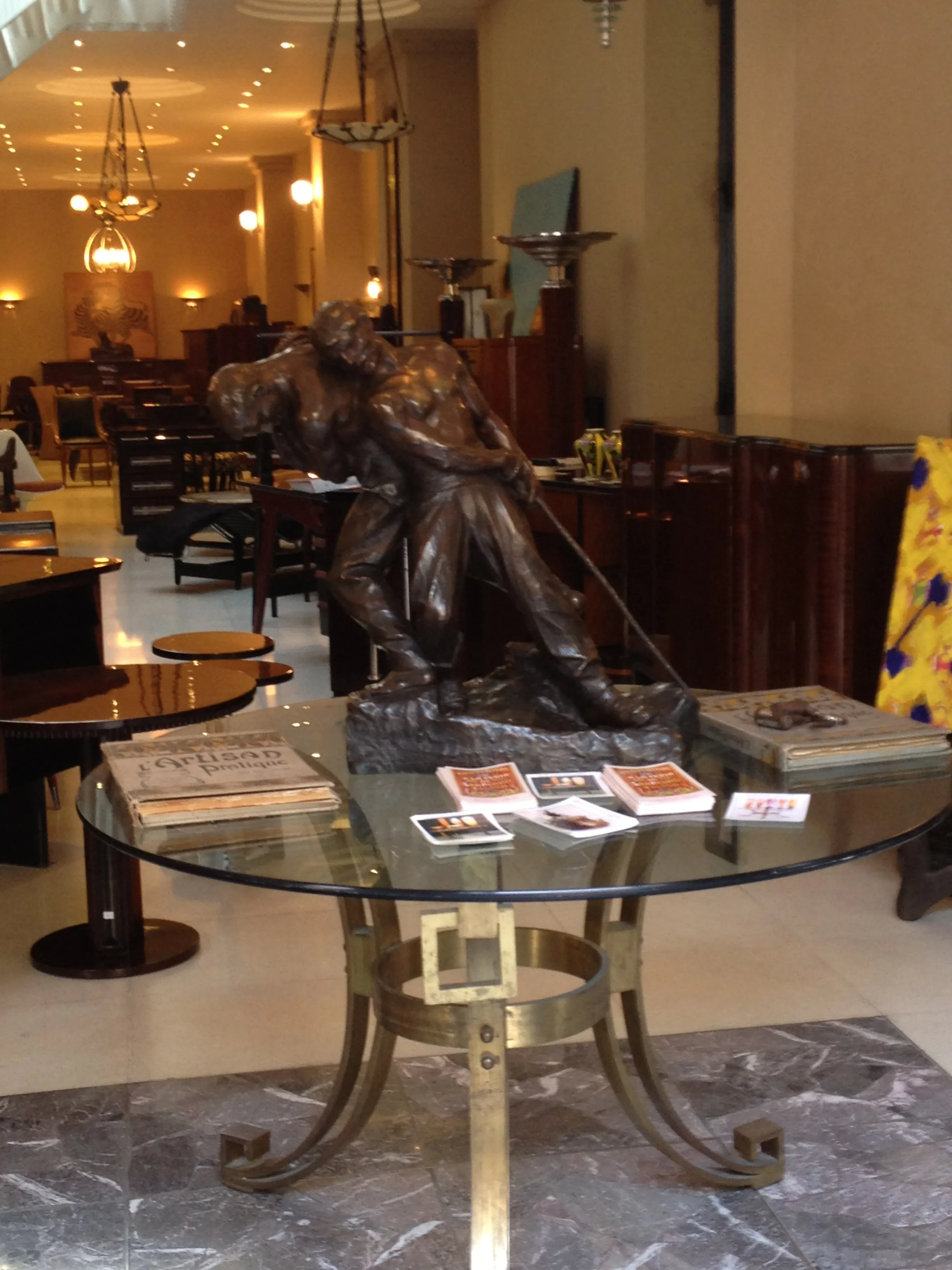 Antique dining table with art deco style, elegant atmosphere.