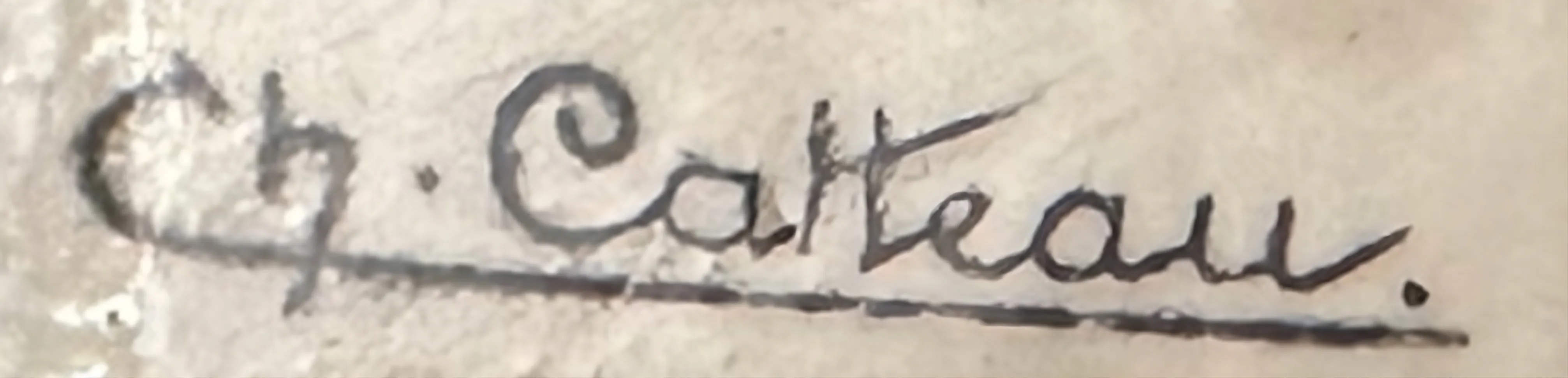 古董印章上有Ch. Catteau的签名，背景中性
