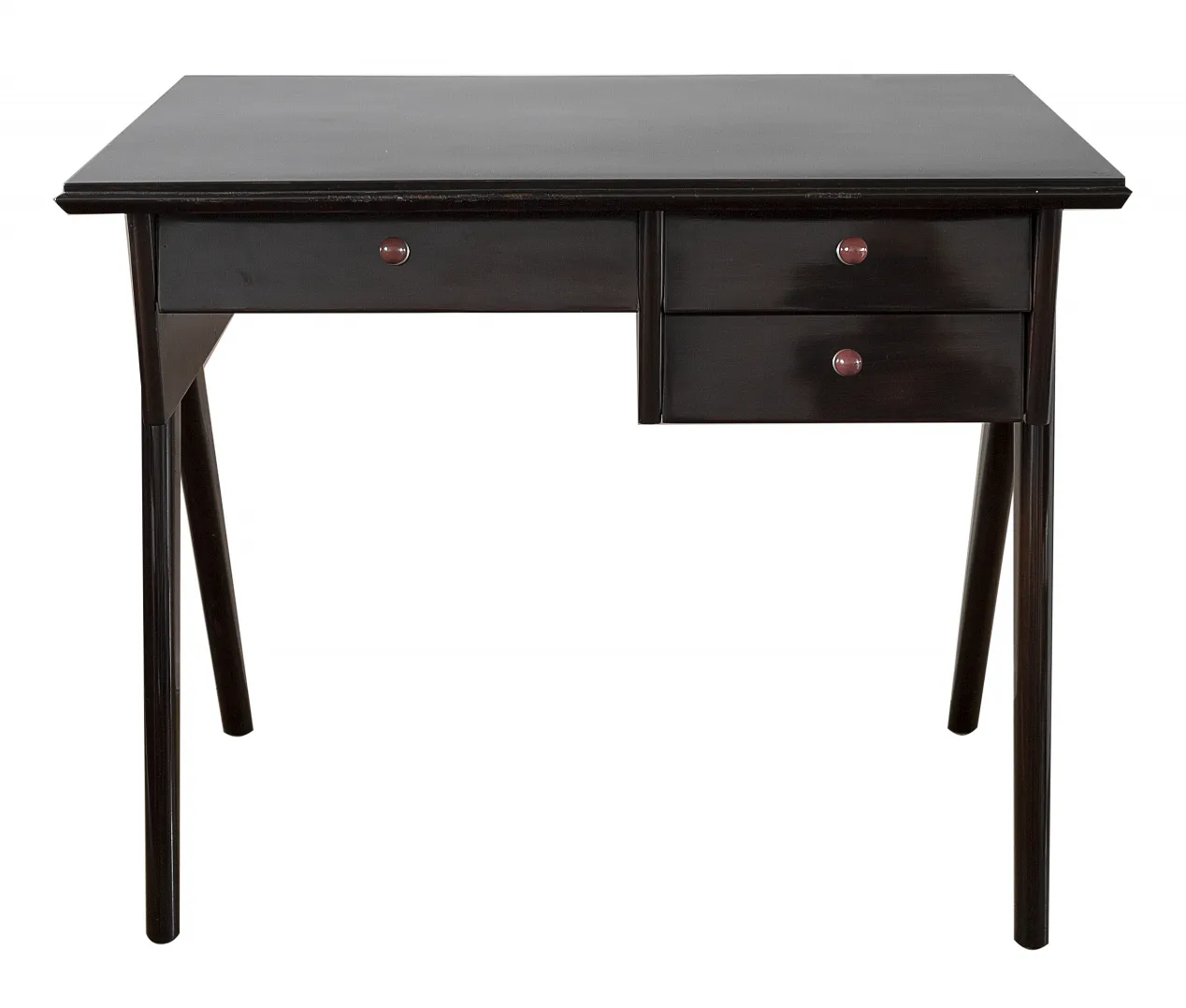 antique desk with polished finish and drawer details