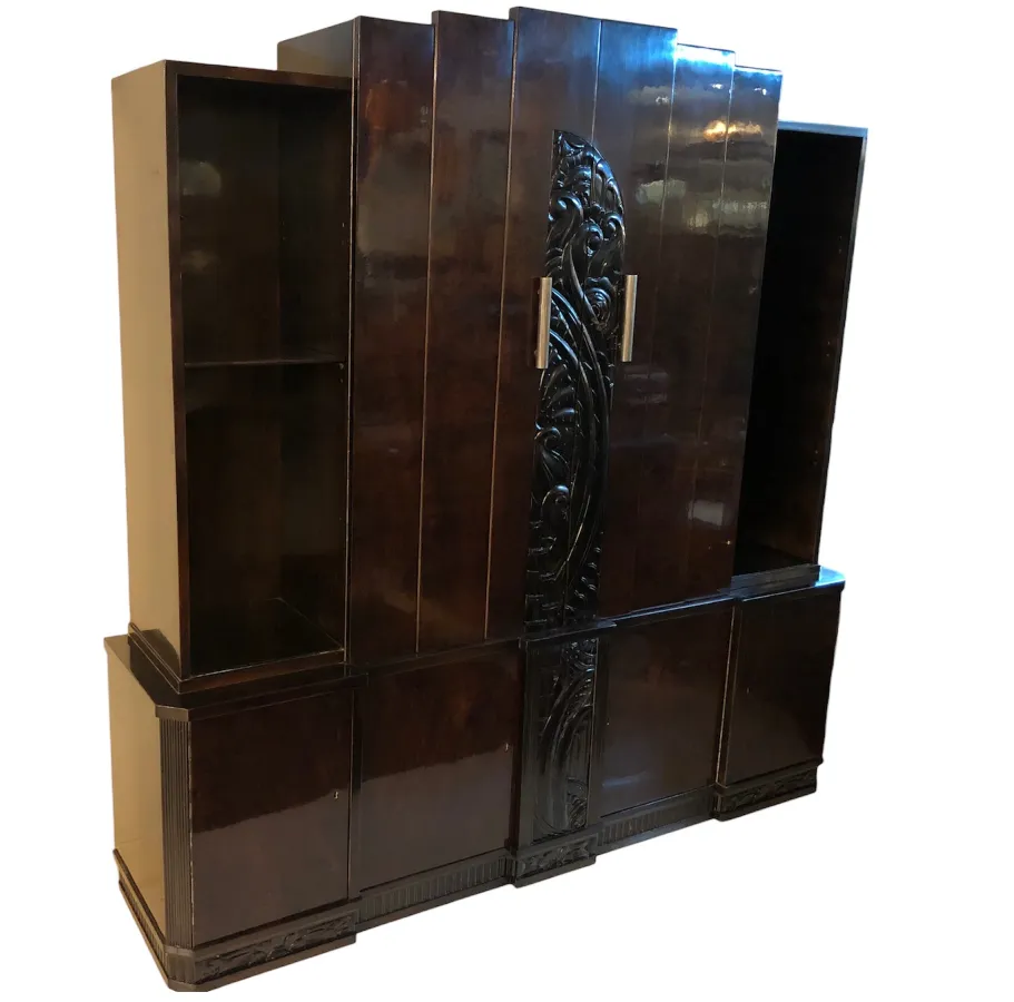 Antique bookcase with elegant design and spacious shelves