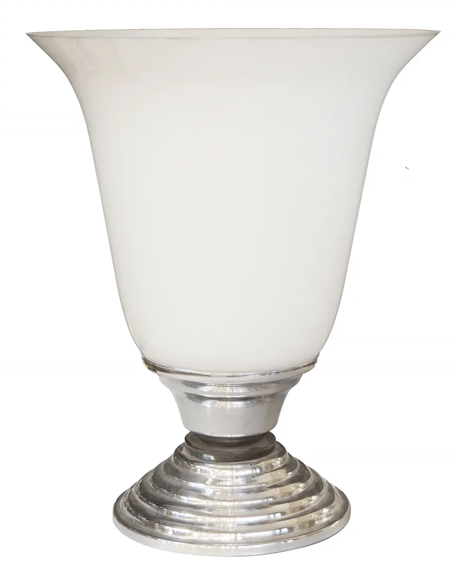 Antique table lamp with round base and elegant design.