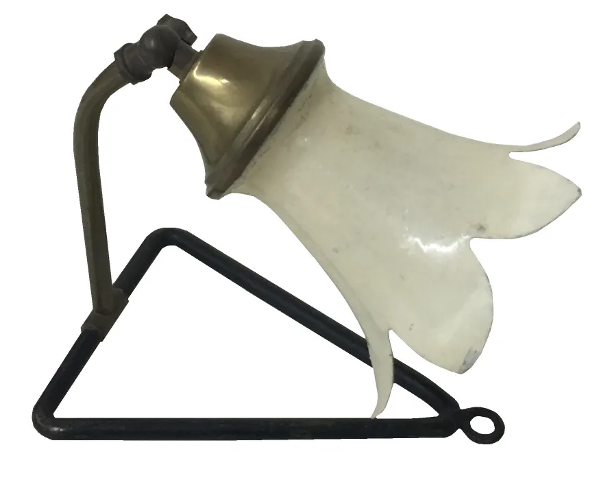 antique table lamp with a flower-shaped shade on a triangular base
