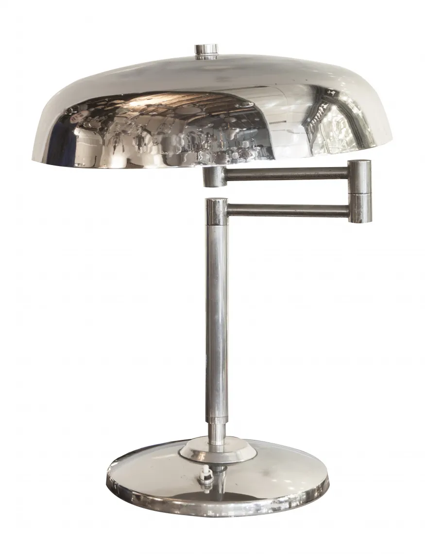 antique table lamp with shiny base and shade