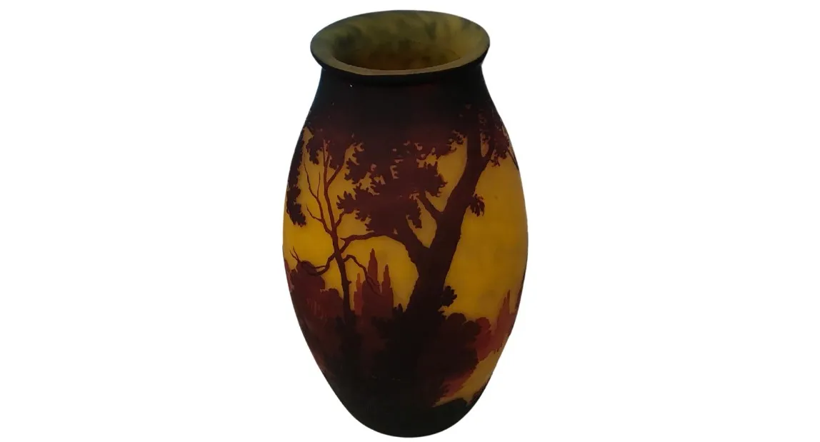 Antique signed glass Muller Fres featuring tree designs