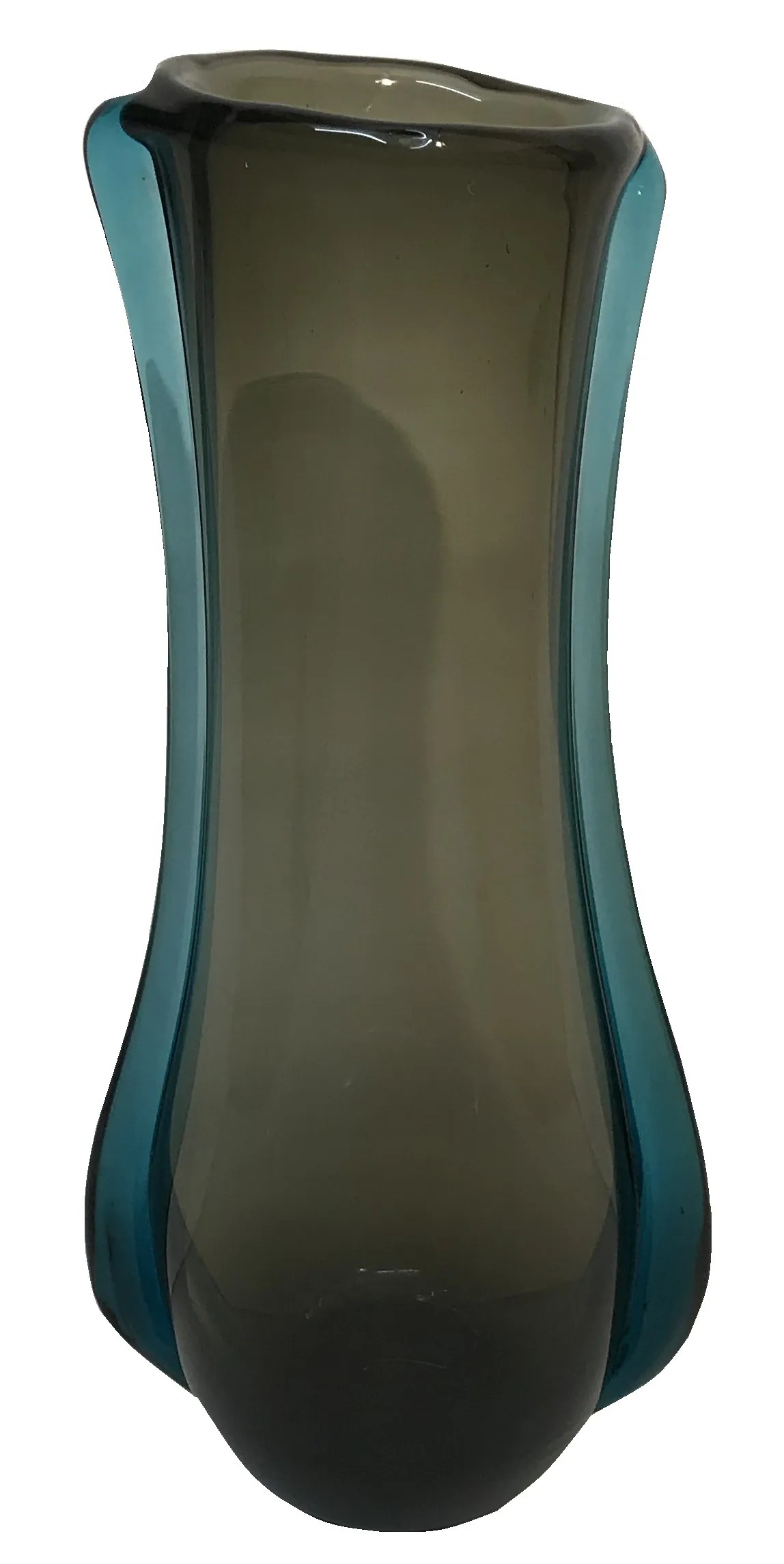 murano vase with blue and gray tones, elegant curved design