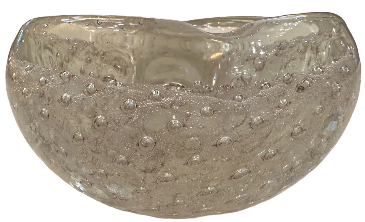 antique murano glass bowl with bright bubbles