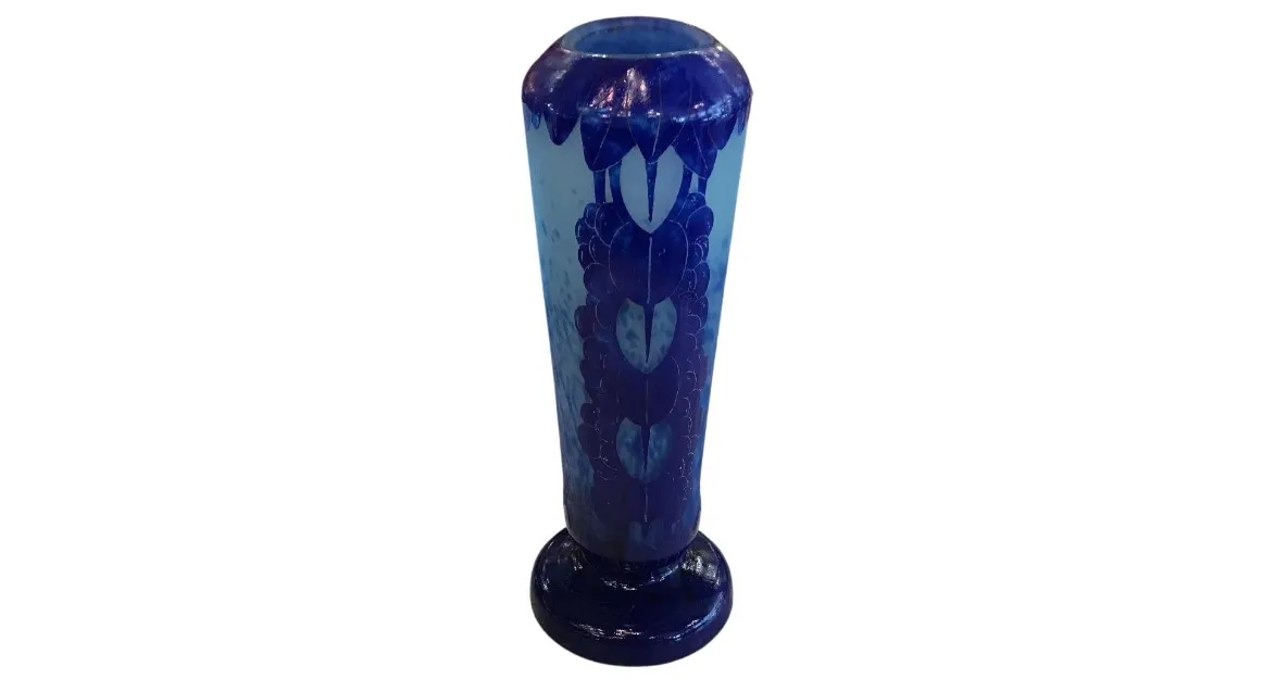 Signed Charder glass with blue ornamental design