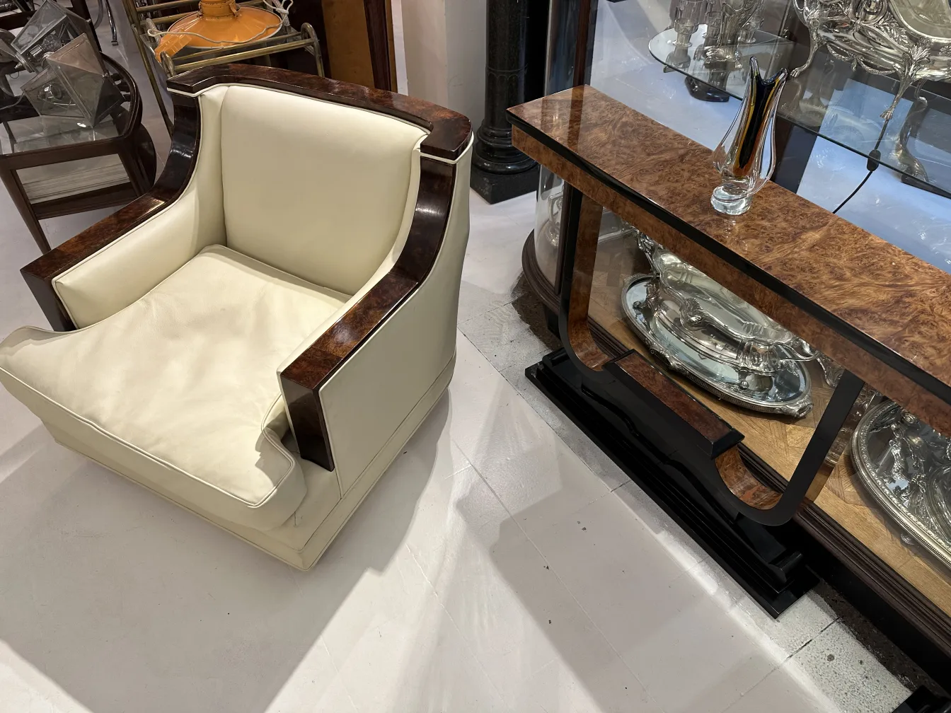 antique decorative vase in elegant setting with chairs