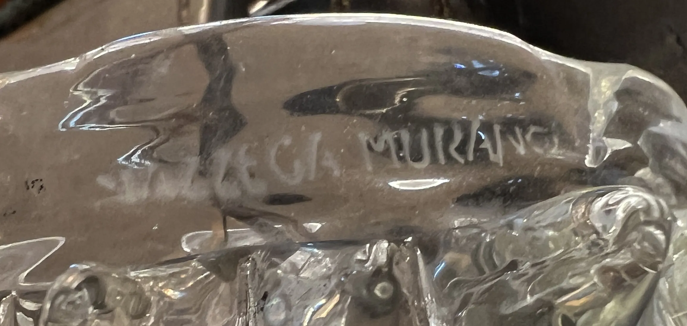 antique seal featuring mazzega murano engraving on base