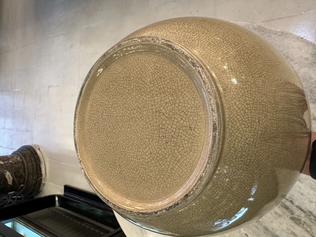 Antique ceramic bowl with crackled texture