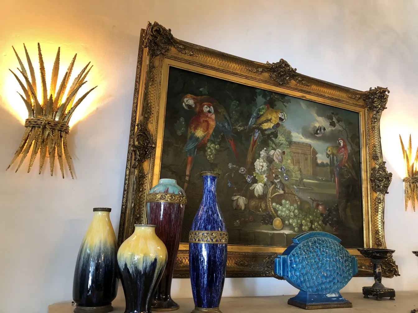 Ancient decorative ceramic vases in vibrant colors