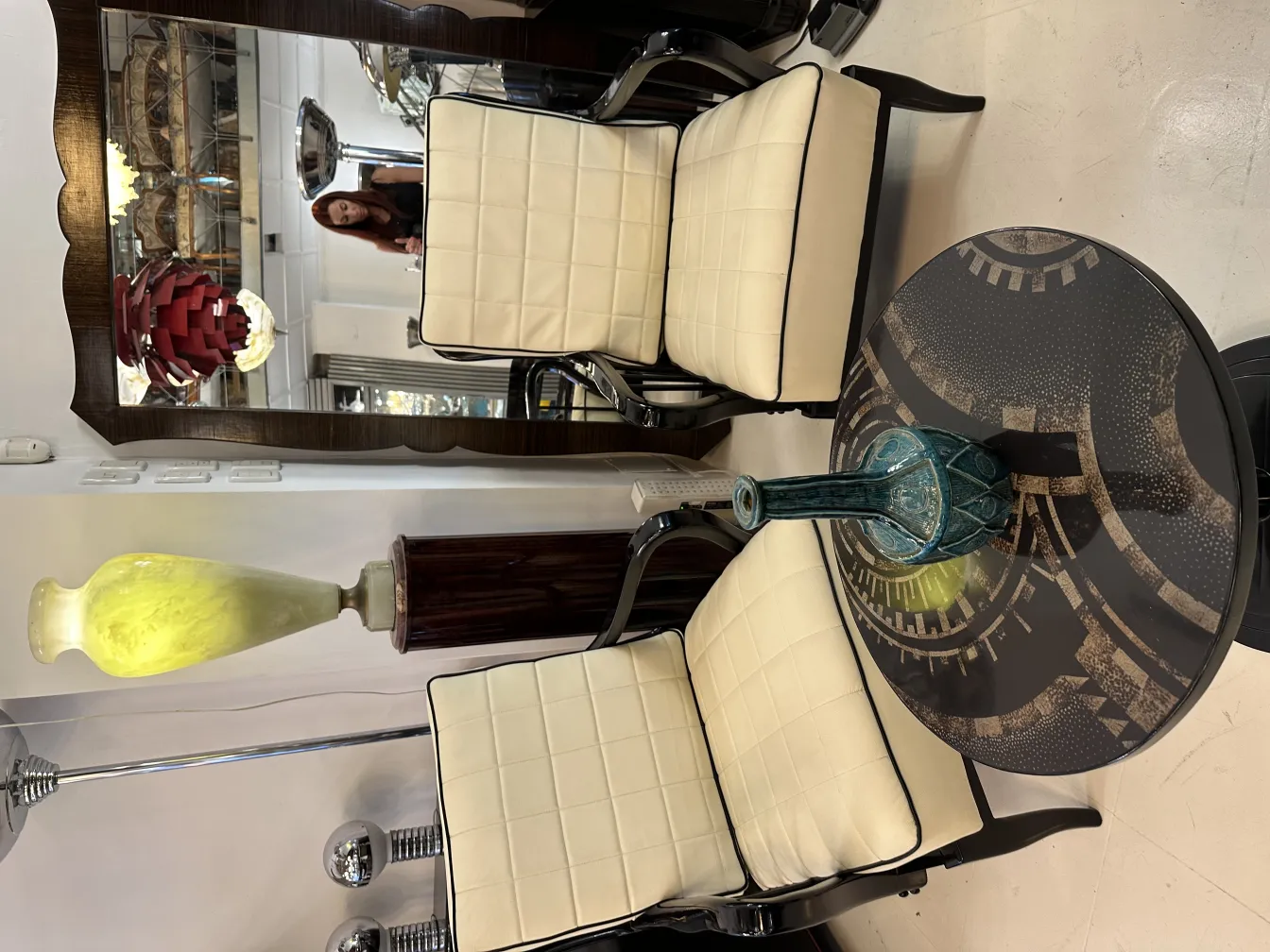 Antique ceramic vase on a decorative table