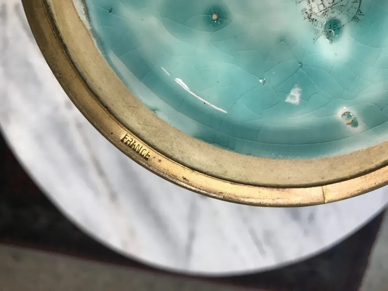 cerâmica antiga boch-frères azul com detalhes dourados