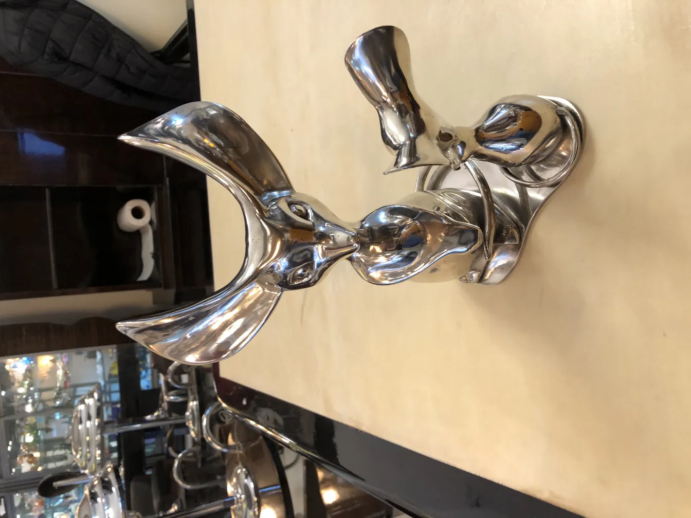 antique abstract sculpture in silver tones, modern decor