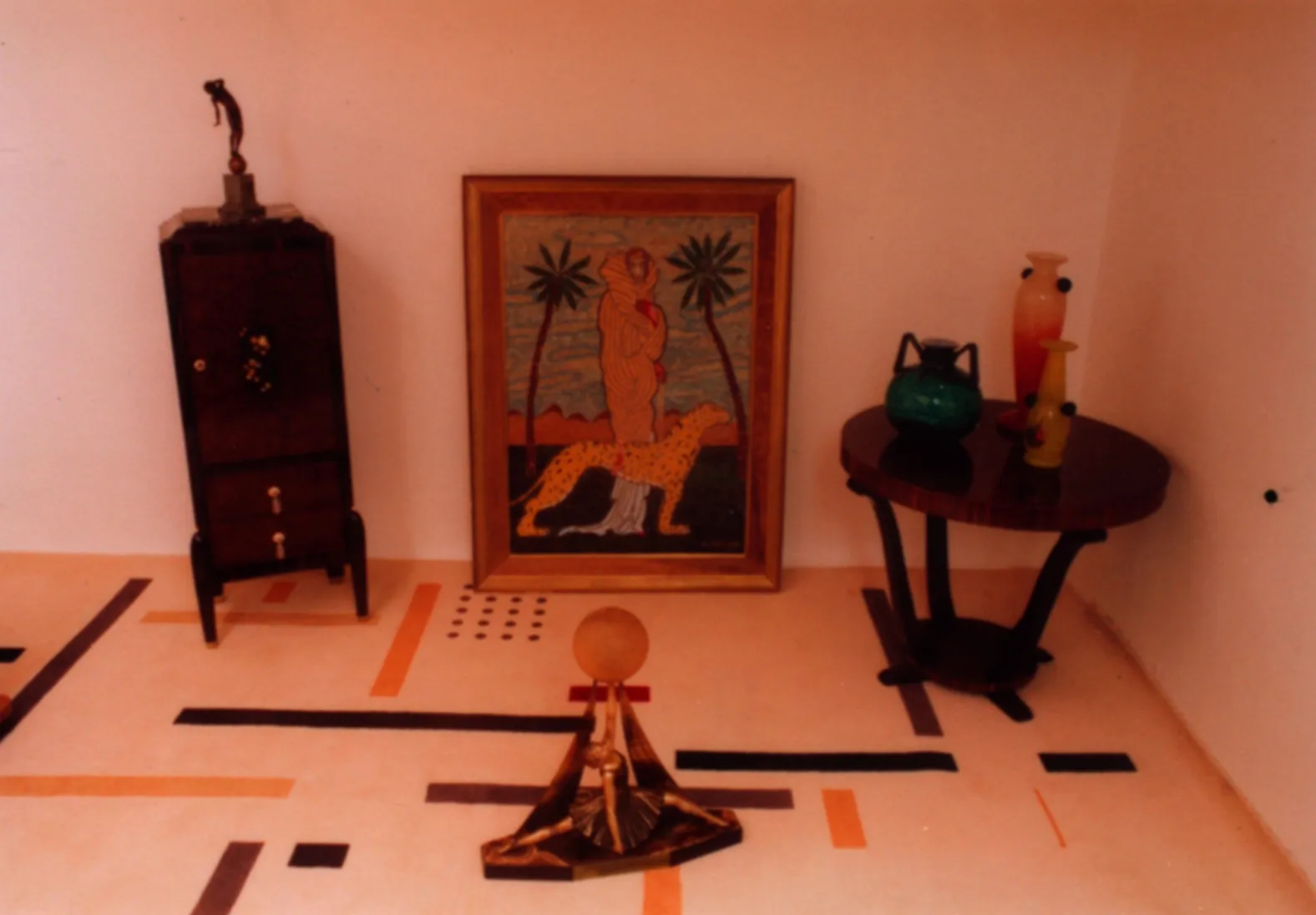 Ancient sculpture in decorative room with furniture