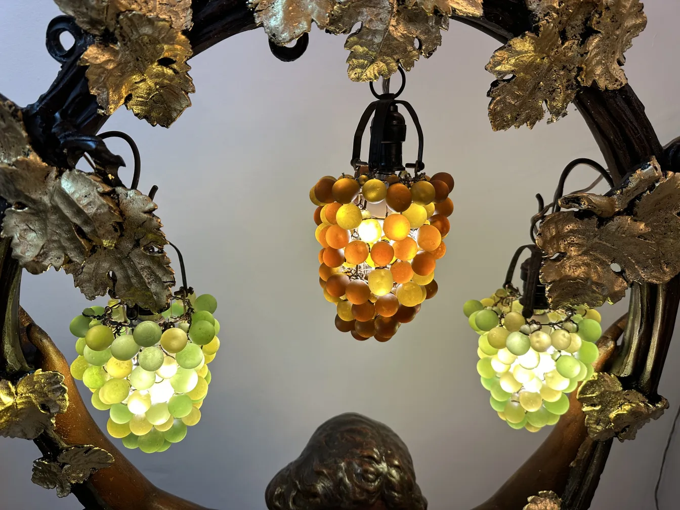 beautiful antique fruit sculpture in vibrant colors