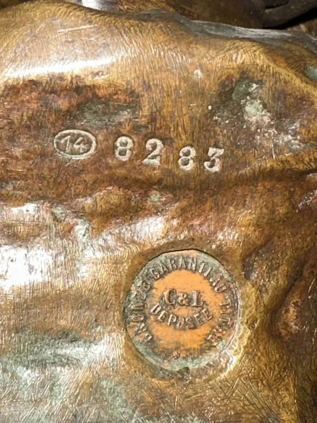 details of antique sculpture with marks and seal of Giuseppe d'aste