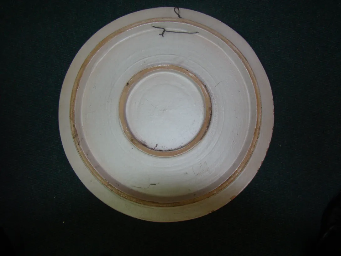 Antique ceramic plate with decorative details.