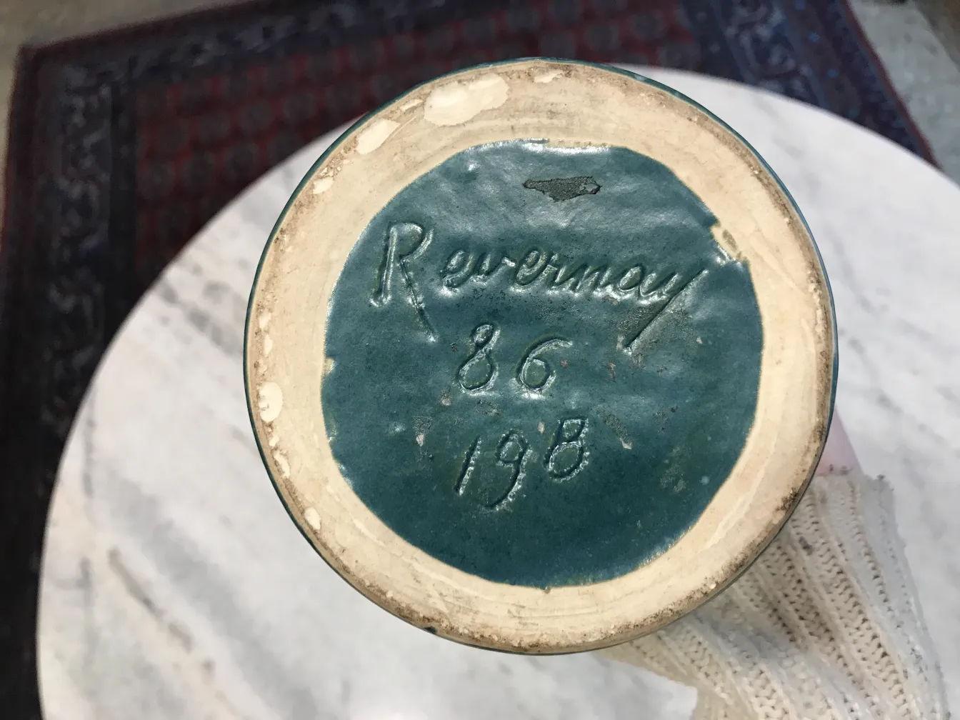 Base of antique ceramic with Revernay signature in green color.