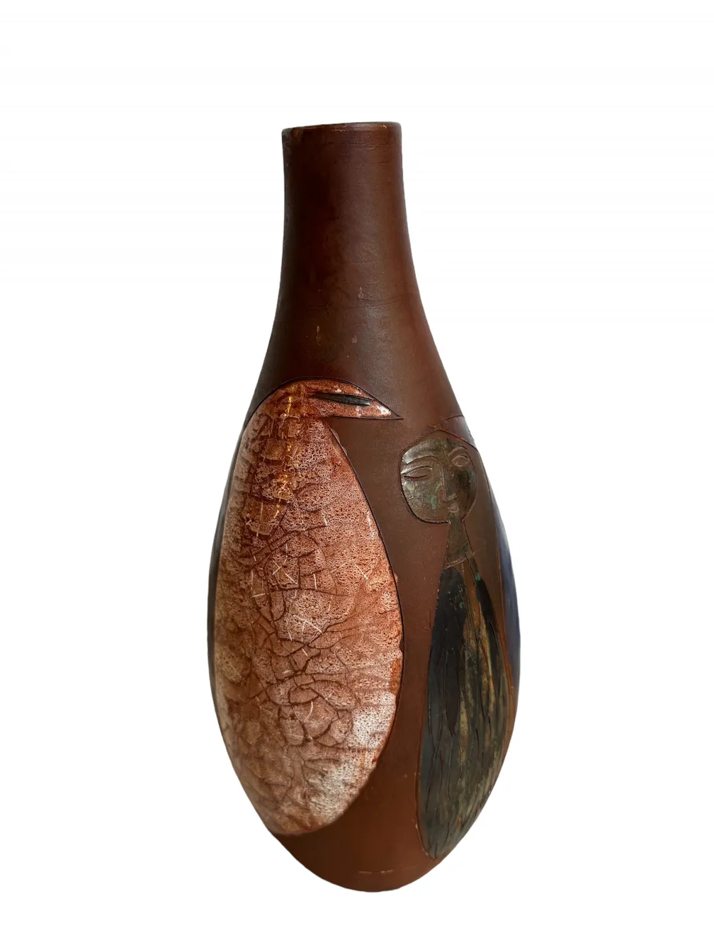 Antike Keramikvase mit einzigartigem Design in Brauntönen