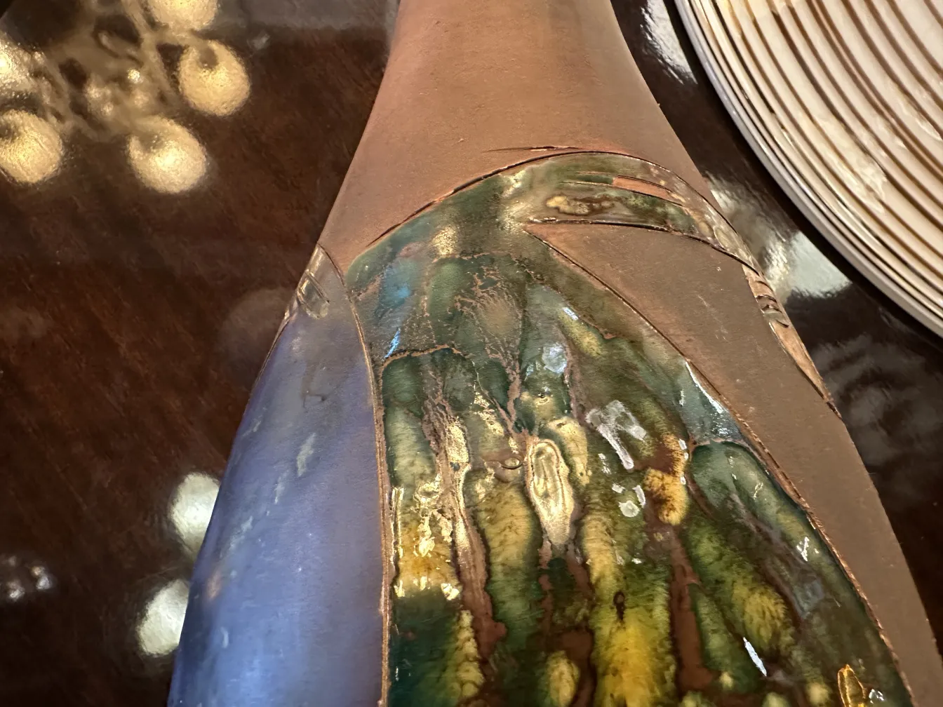 antique ceramic with colorful designs and unique shapes