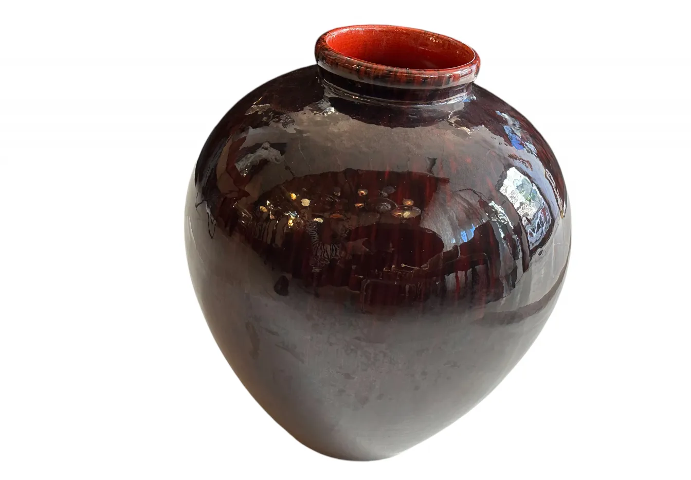 vase in ceramica antica con finitura lucida, rosso e nero