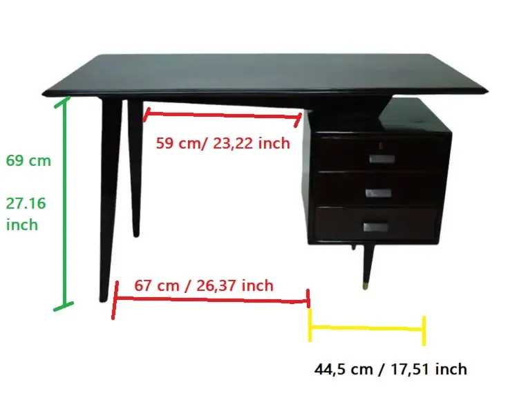 antique desk with dark finish and drawers
