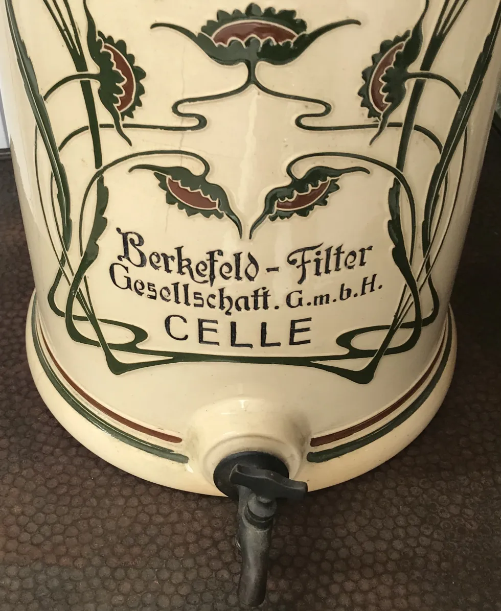 Antique Berkefeld ceramic with floral design.
