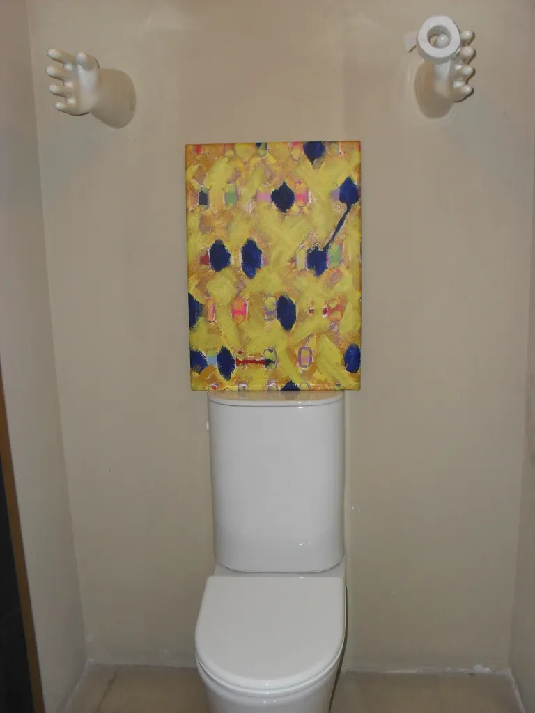 Antique decorative ceramic with yellow and blue background