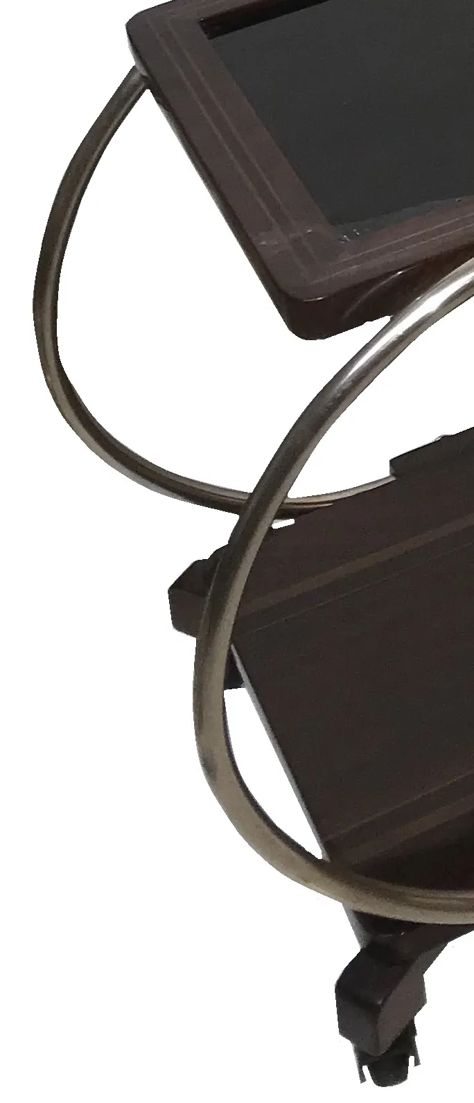 Carrello per cocktail antico in legno scuro con ruote