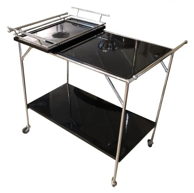 Antique black cocktail trolley with removable tray