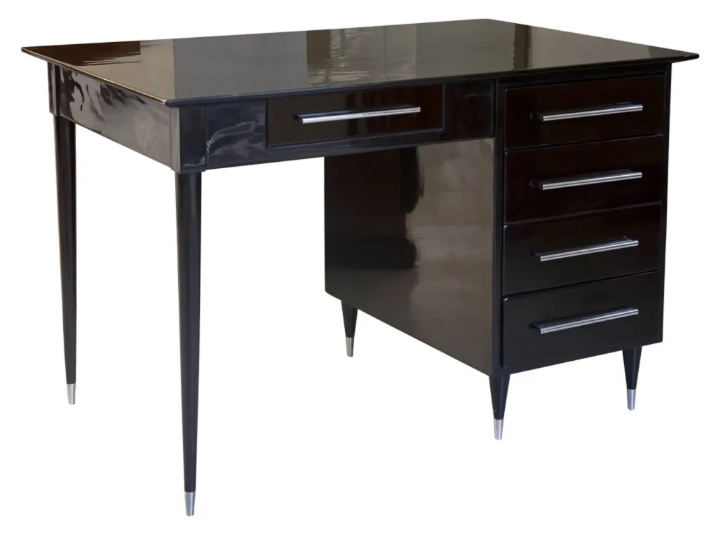 antikes schwarzes Schreibtisch mit eleganten Beinen und Schublade