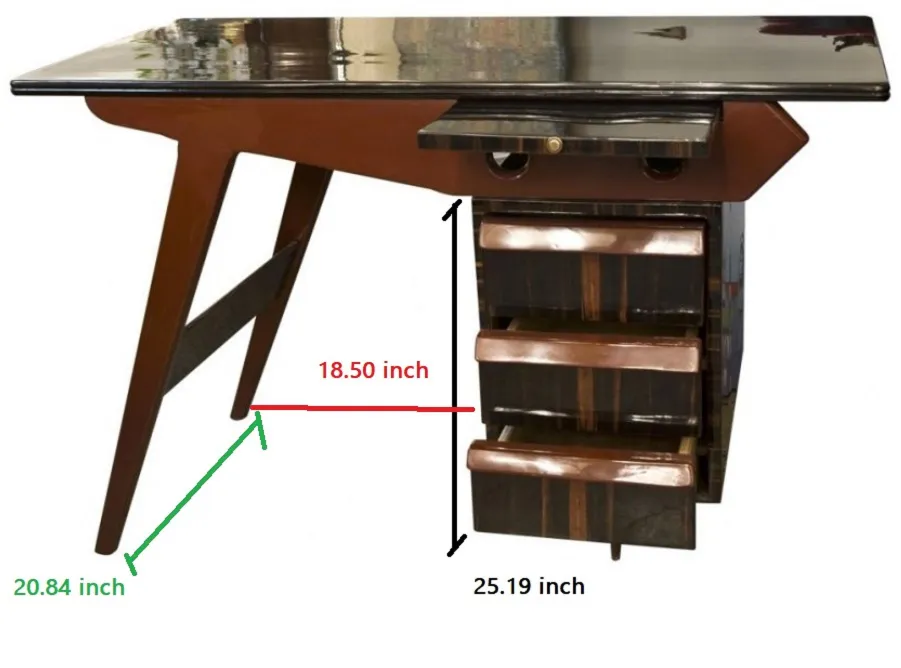 Escritorio antiguo de madera con dos cajones y un diseño estilizado.