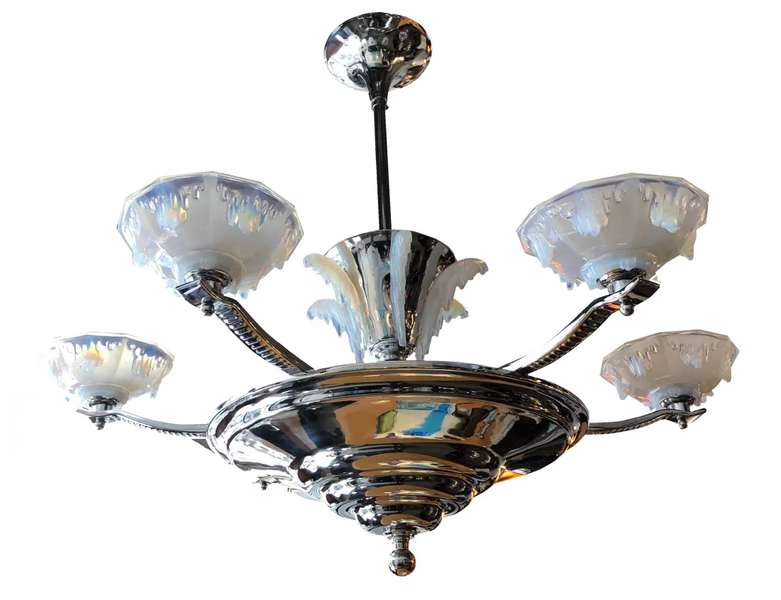 antique hanging lamp with five glass lights