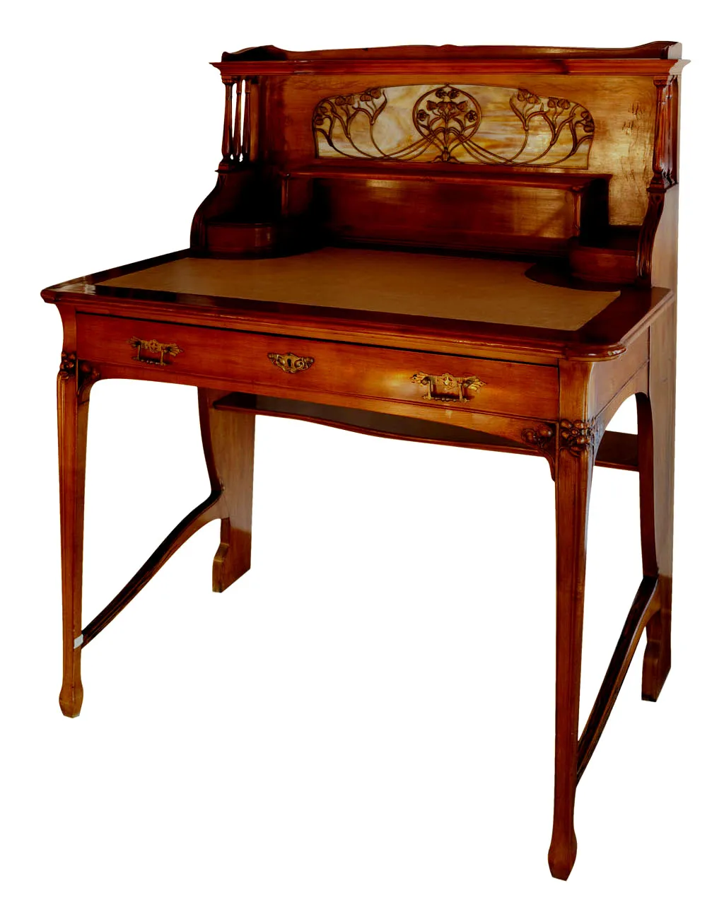 Escritório antigo de Louis Majorelle apresentando design elegante e decorativo, com forma clássica e detalhes ornamentais.