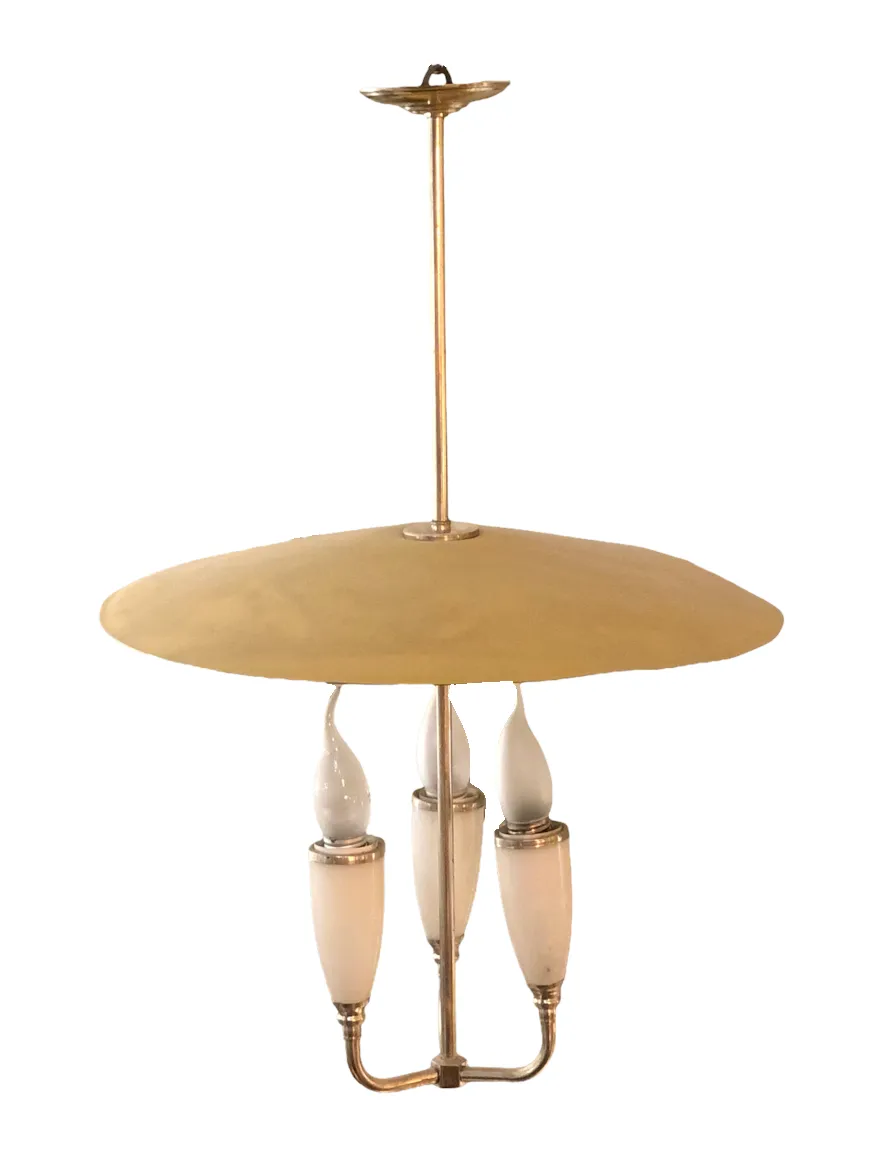 Lustre ancien avec trois bougies et abat-jour